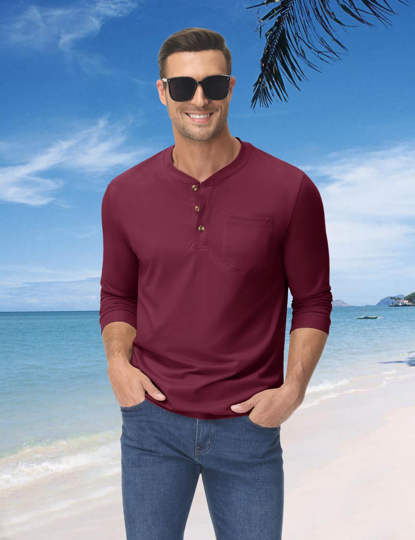 MAGNIVIT Mens Henley Shirts Long Sleeve with Pocket Fall Cotton Casual T-Shirts Plain Moisture Wicking Tee with 3 Button