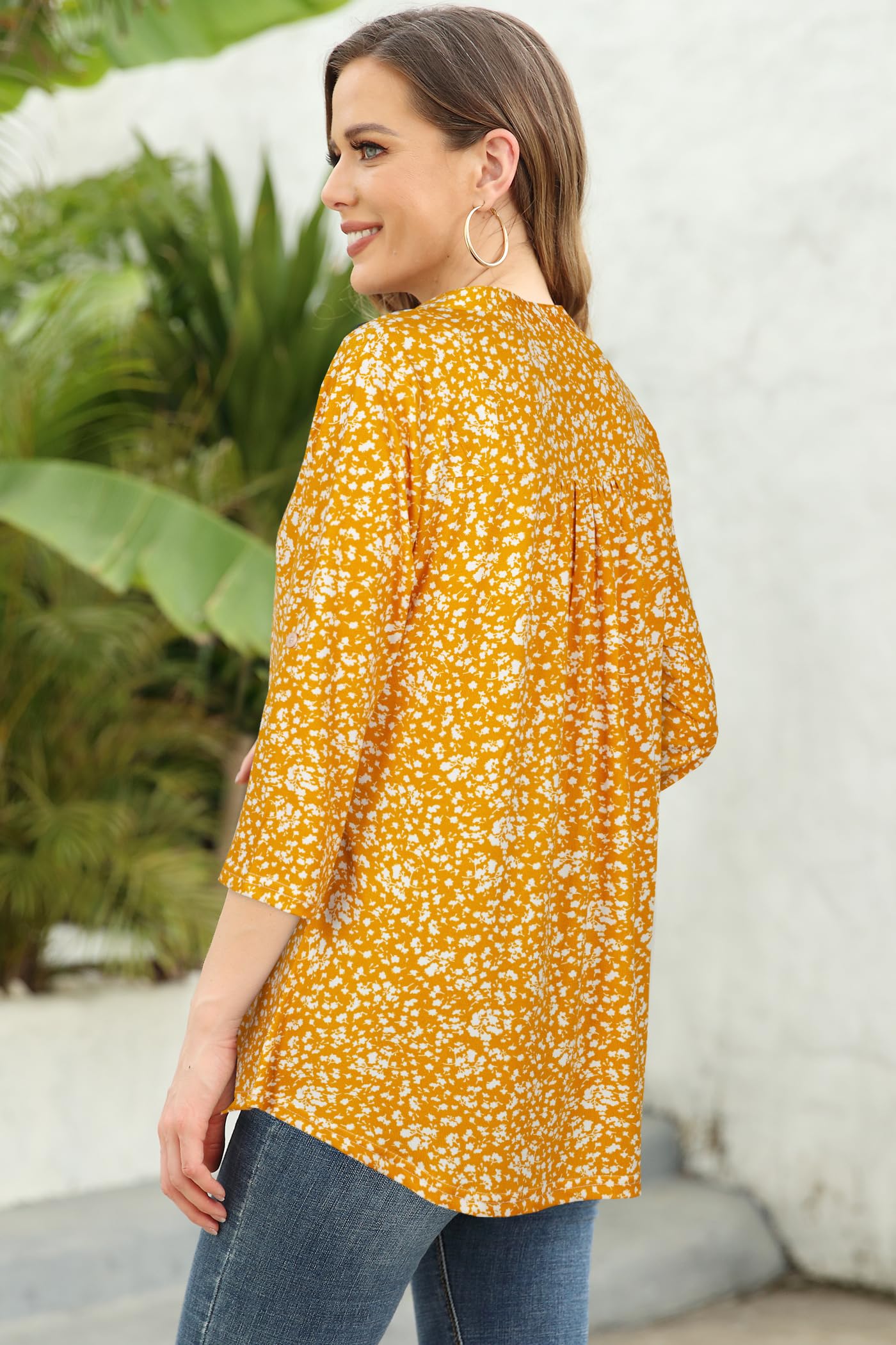 Ninedaily Womens Tops Dressy Casual 3/4 Sleeve V Neck Chiffon Shirt Work Blouses