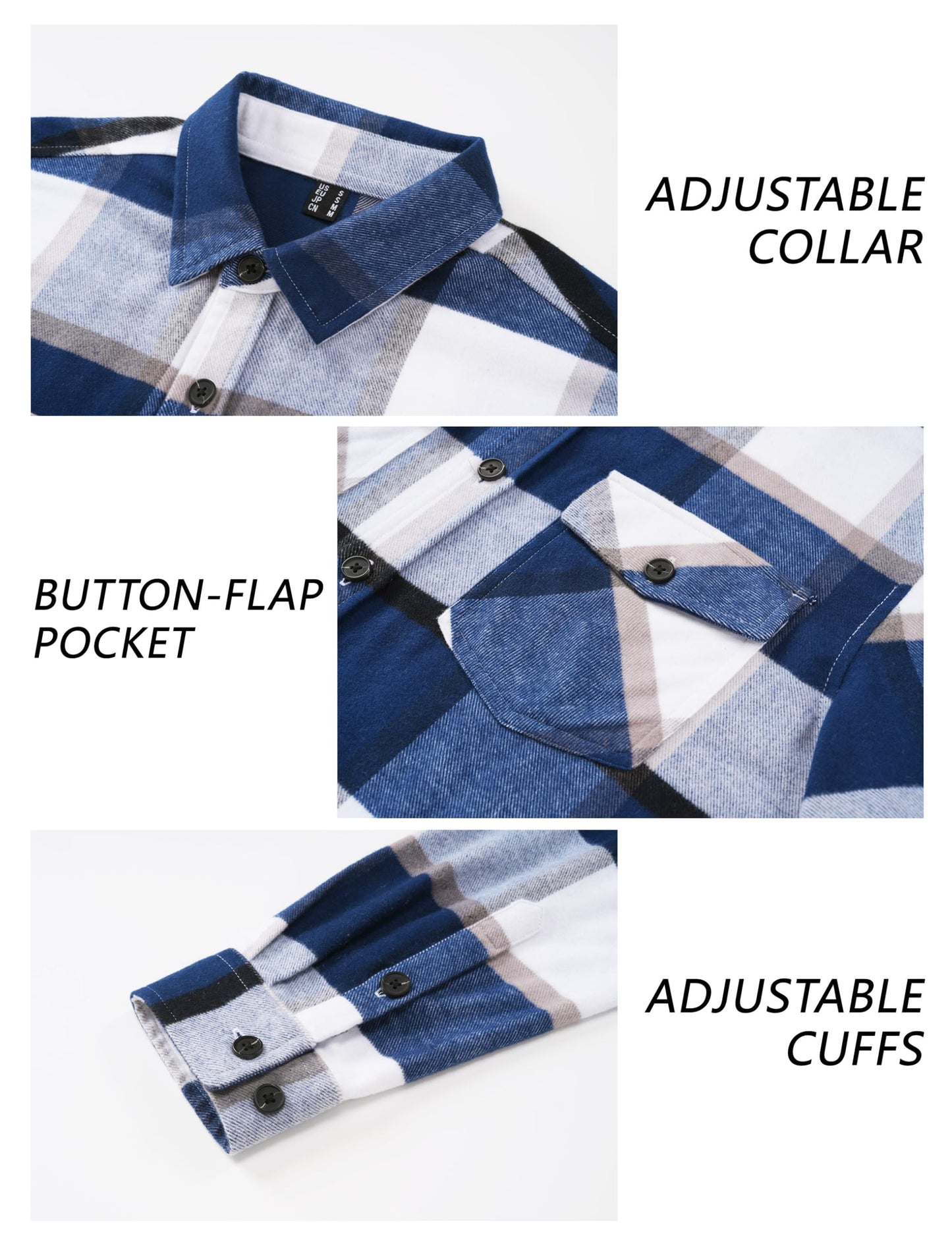 MAGNIVIT Men's Flannel Shirts Long Sleeve Button Down Fleece Cotton Jacket Two Pockets