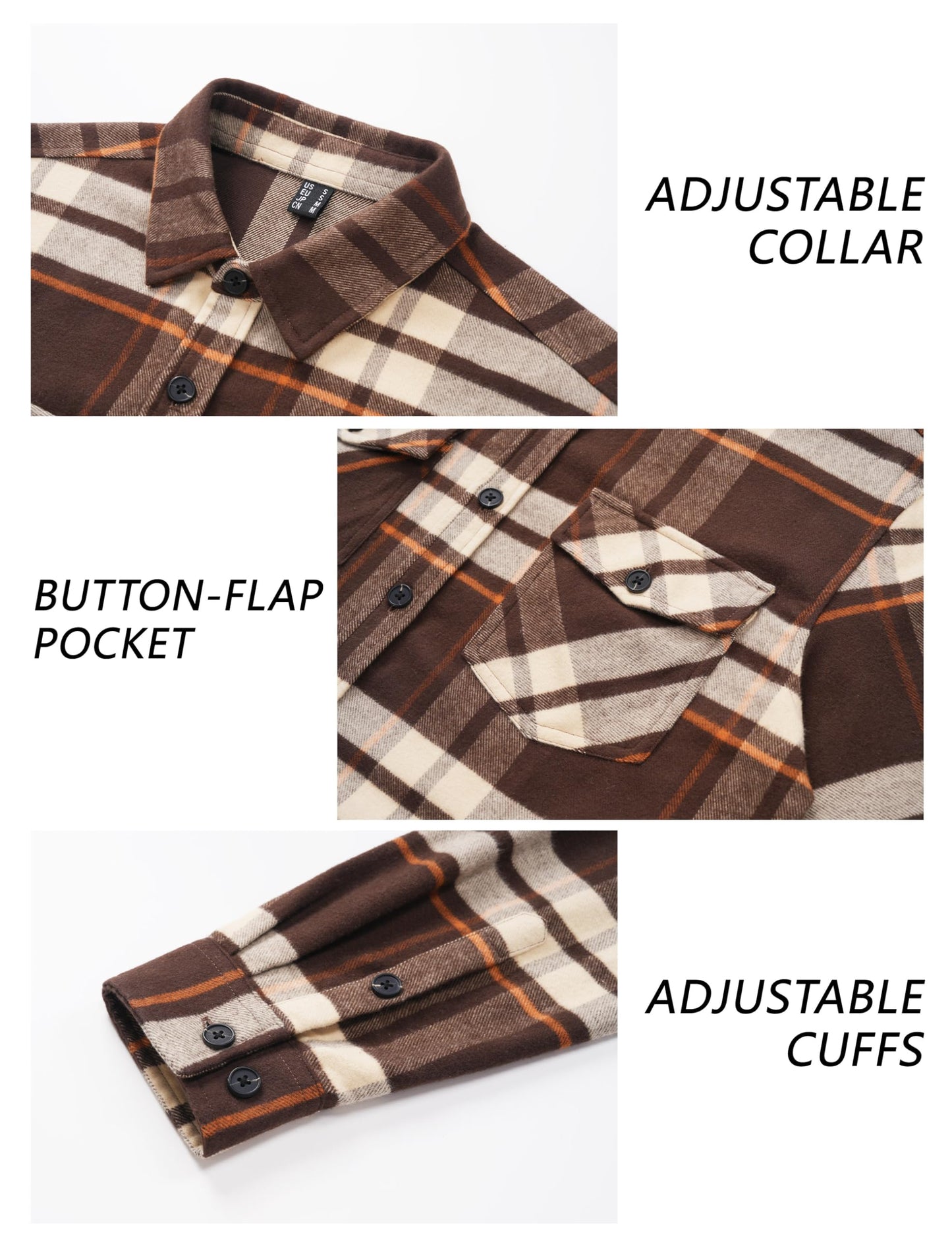 MAGNIVIT Men's Flannel Shirts Long Sleeve Button Down Fleece Cotton Jacket Two Pockets