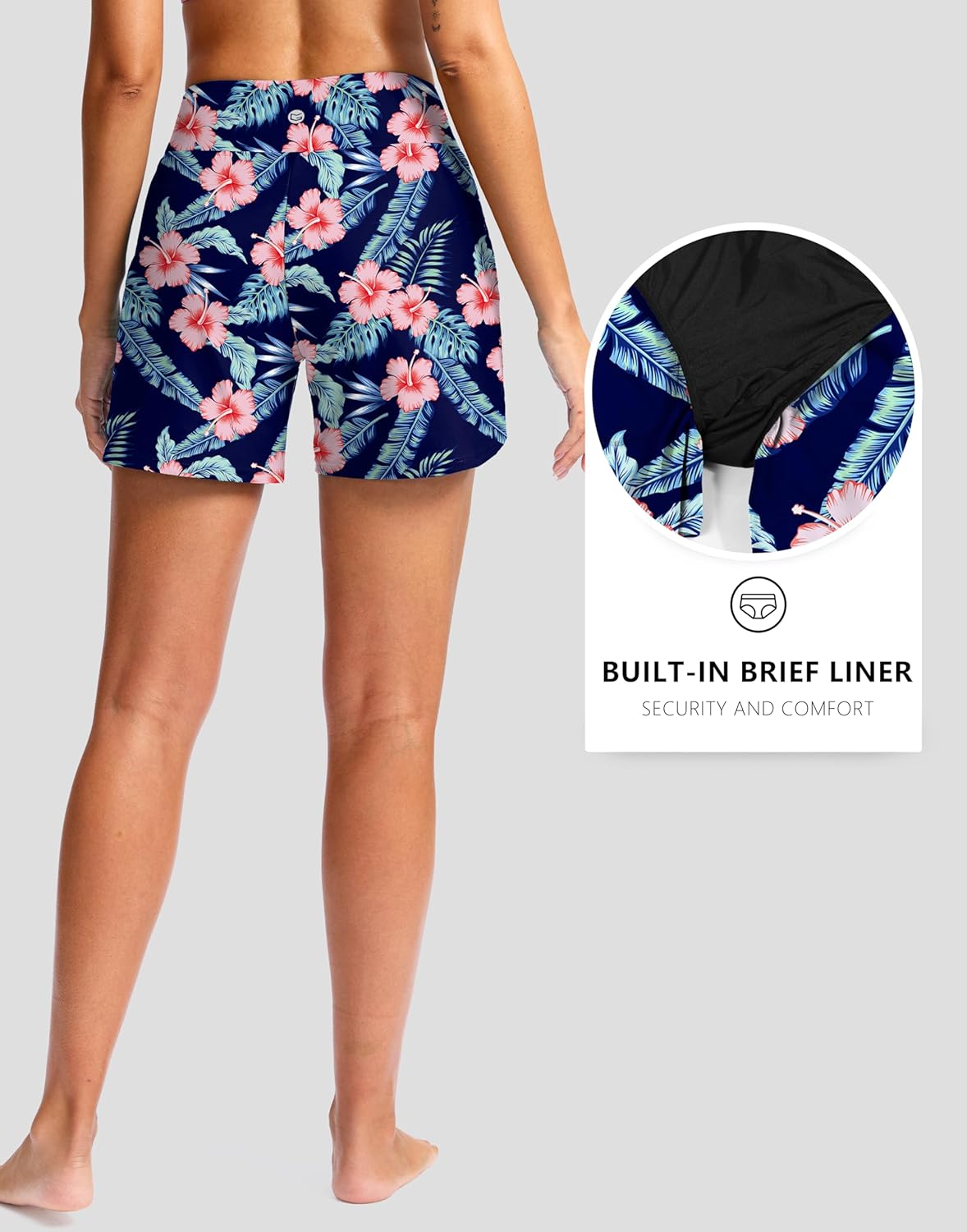 G Gradual Women's 5" Swim Board Shorts Quick Dry High Waisted Beach Shorts for Women Swimsuit Bottoms with Liner Pockets