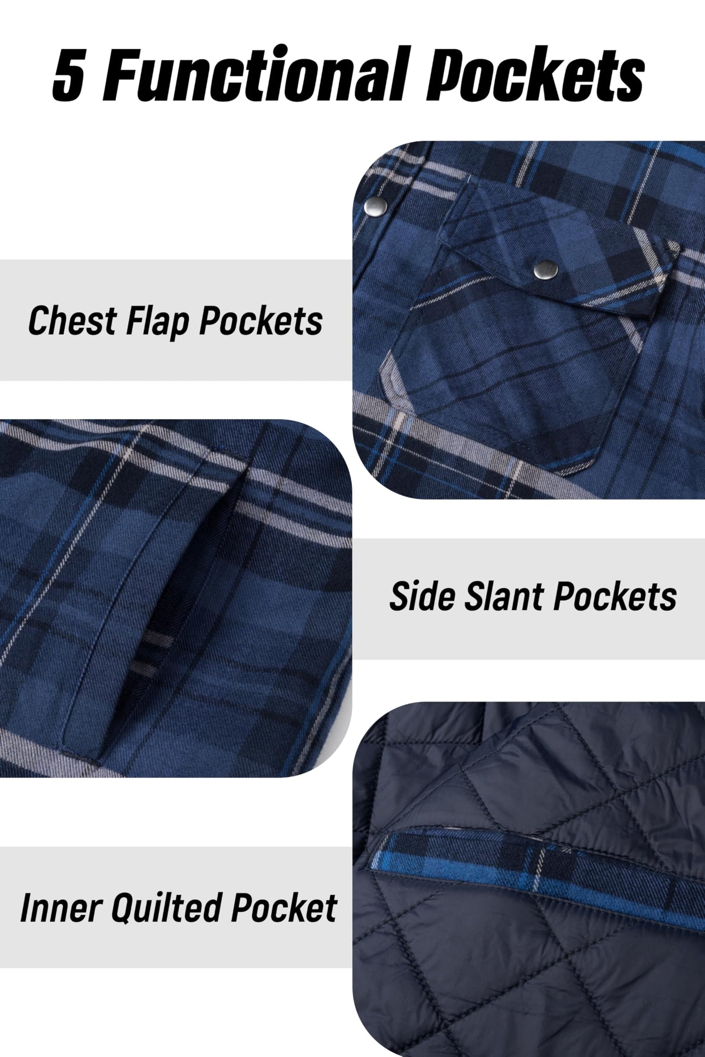 MAGNIVIT Mens Flannel Shirt Jacket Plaid Quilted Lined Coat Button Down Shirts Jacket Casual Winter Coat with Pocket