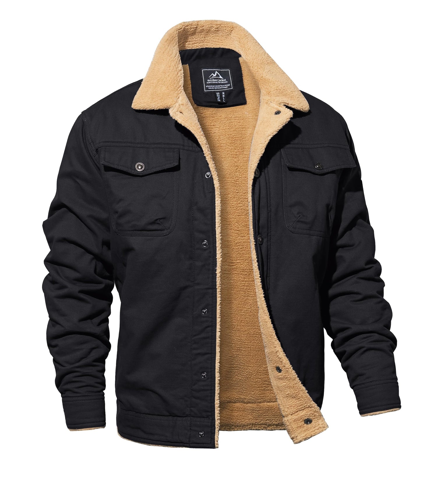 MAGNIVIT Men's Cotton Cargo Jacket Winter Sherpa Fleece Lined Work Jacket Coats with 5 Pockets