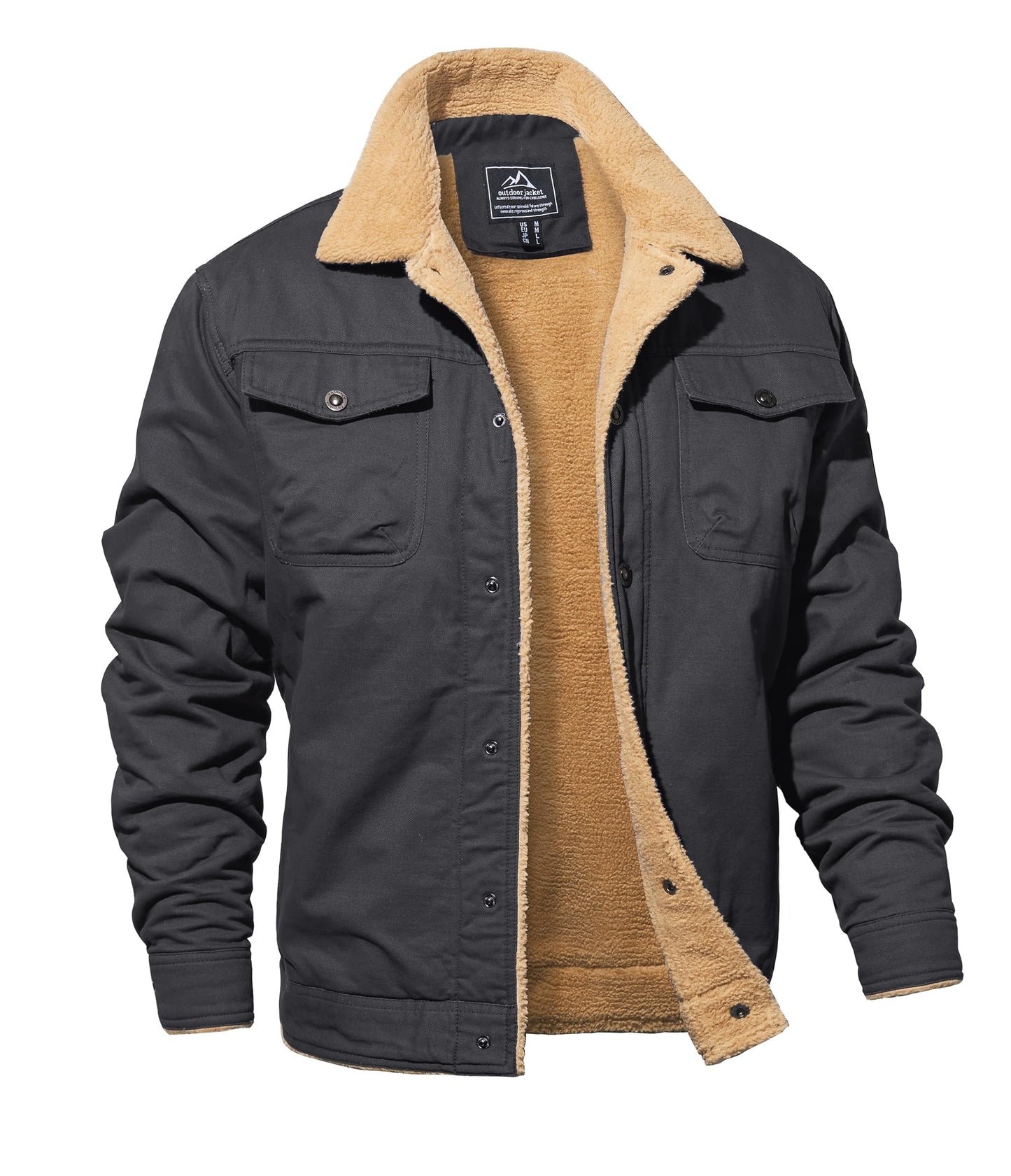 MAGNIVIT Men's Cotton Cargo Jacket Winter Sherpa Fleece Lined Work Jacket Coats with 5 Pockets