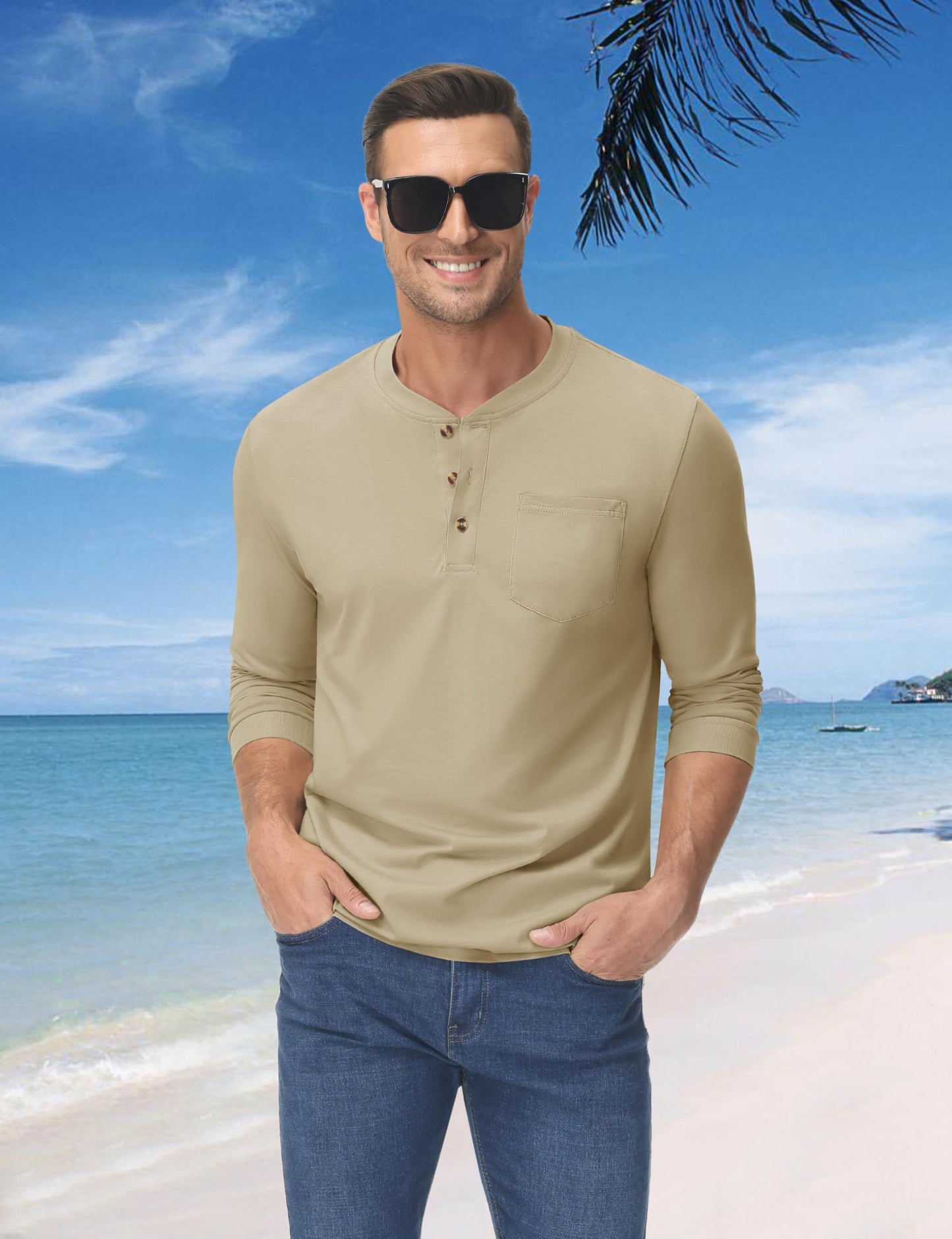 MAGNIVIT Mens Henley Shirts Long Sleeve with Pocket Fall Cotton Casual T-Shirts Plain Moisture Wicking Tee with 3 Button