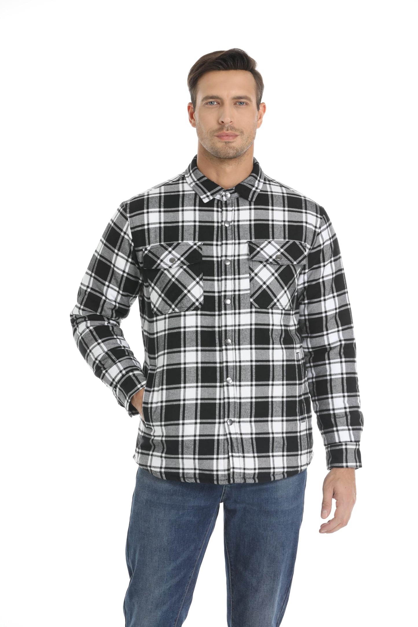 MAGNIVIT Mens Flannel Shirt Jacket Plaid Quilted Lined Coat Button Down Shirts Jacket Casual Winter Coat with Pocket