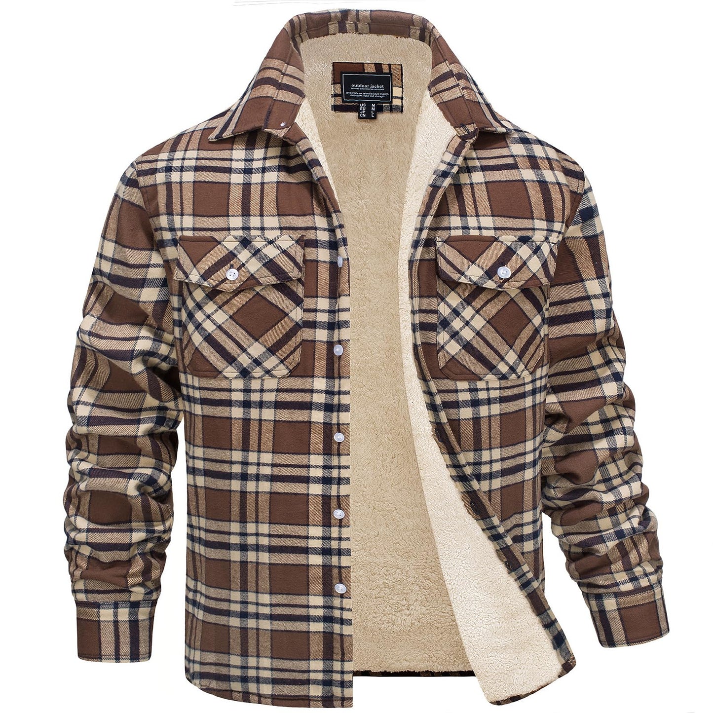 MAGNIVIT Mens Flannel Plaid Shirts Fleece Warm Winter Coat Sherpa Lining Jackets Soft Thickened Outwear Casual Outdoor Travel