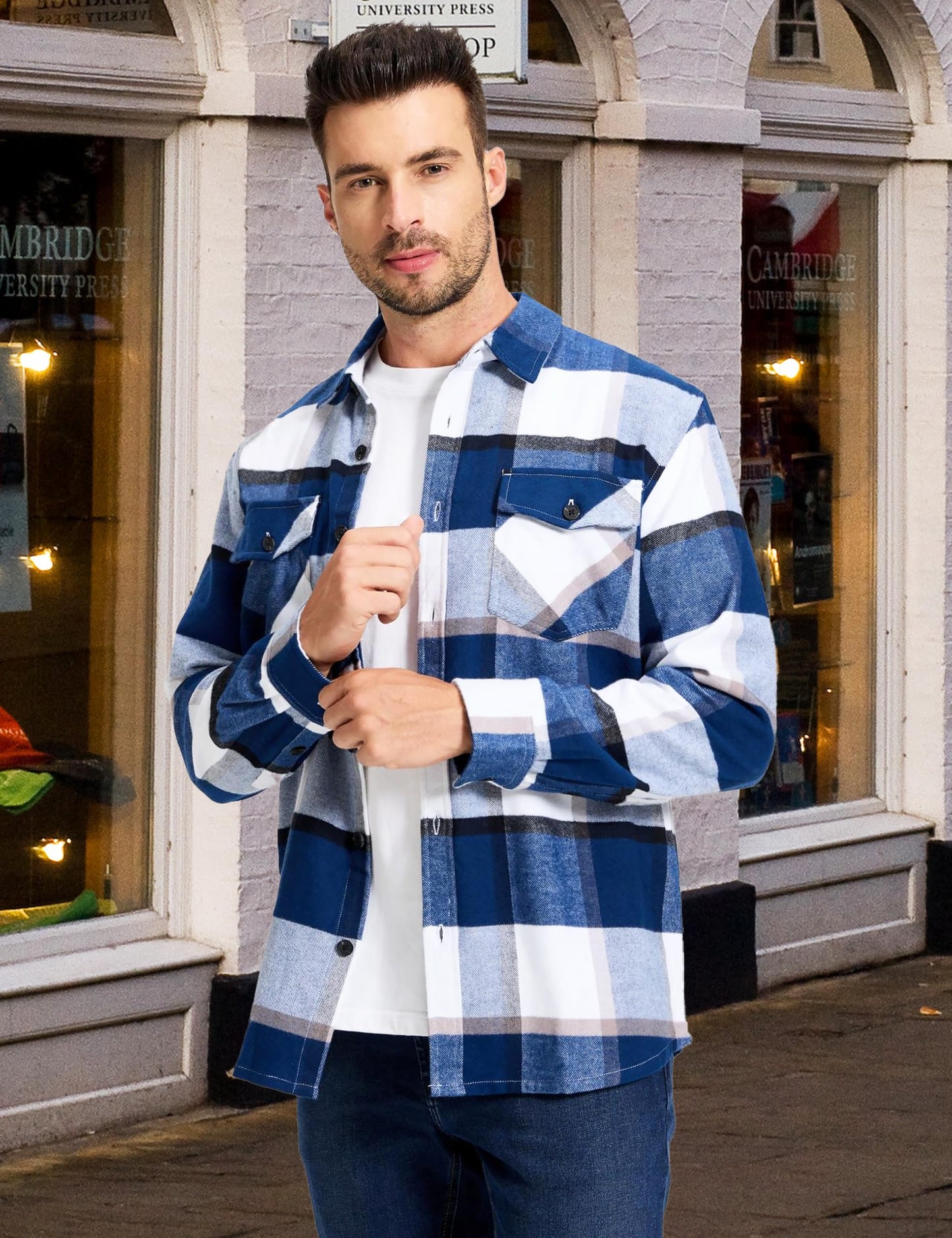 MAGNIVIT Men's Flannel Shirts Long Sleeve Button Down Fleece Cotton Jacket Two Pockets