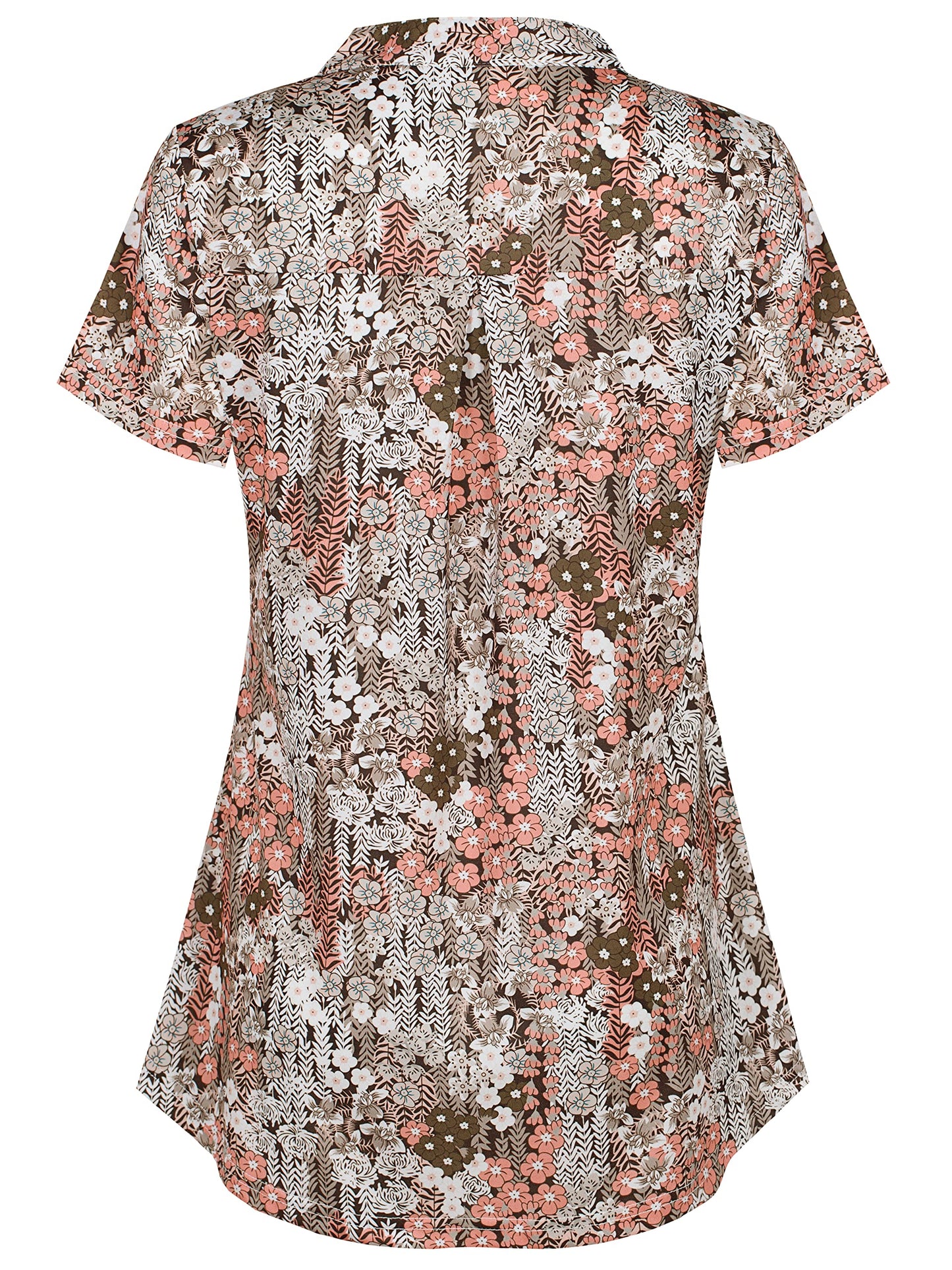 Ninedaily Women's Summer Tops Short Sleeve Casual Blouse Zip Floral Tunic Shirts