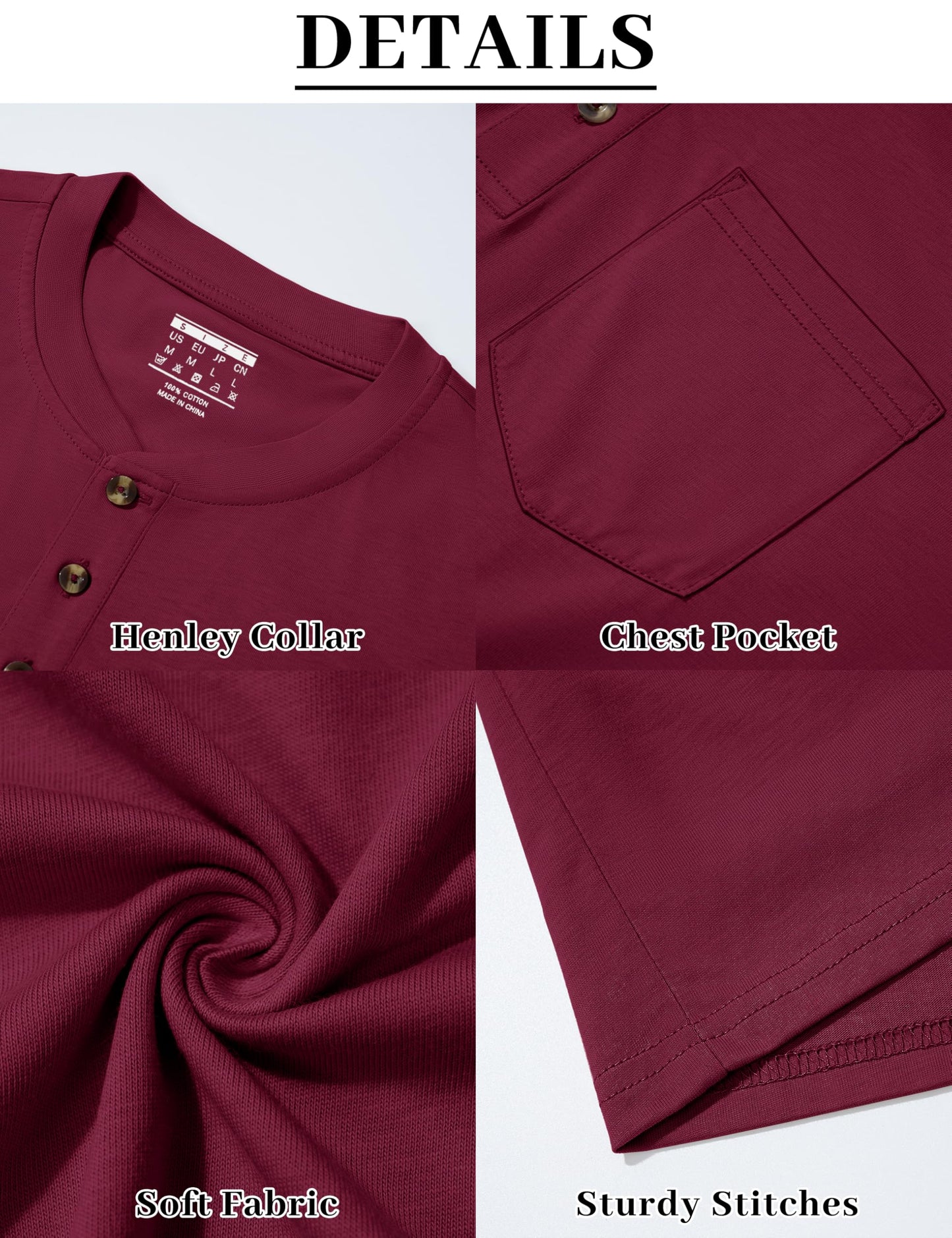 MAGNIVIT Mens Henley Shirts Long Sleeve with Pocket Fall Cotton Casual T-Shirts Plain Moisture Wicking Tee with 3 Button