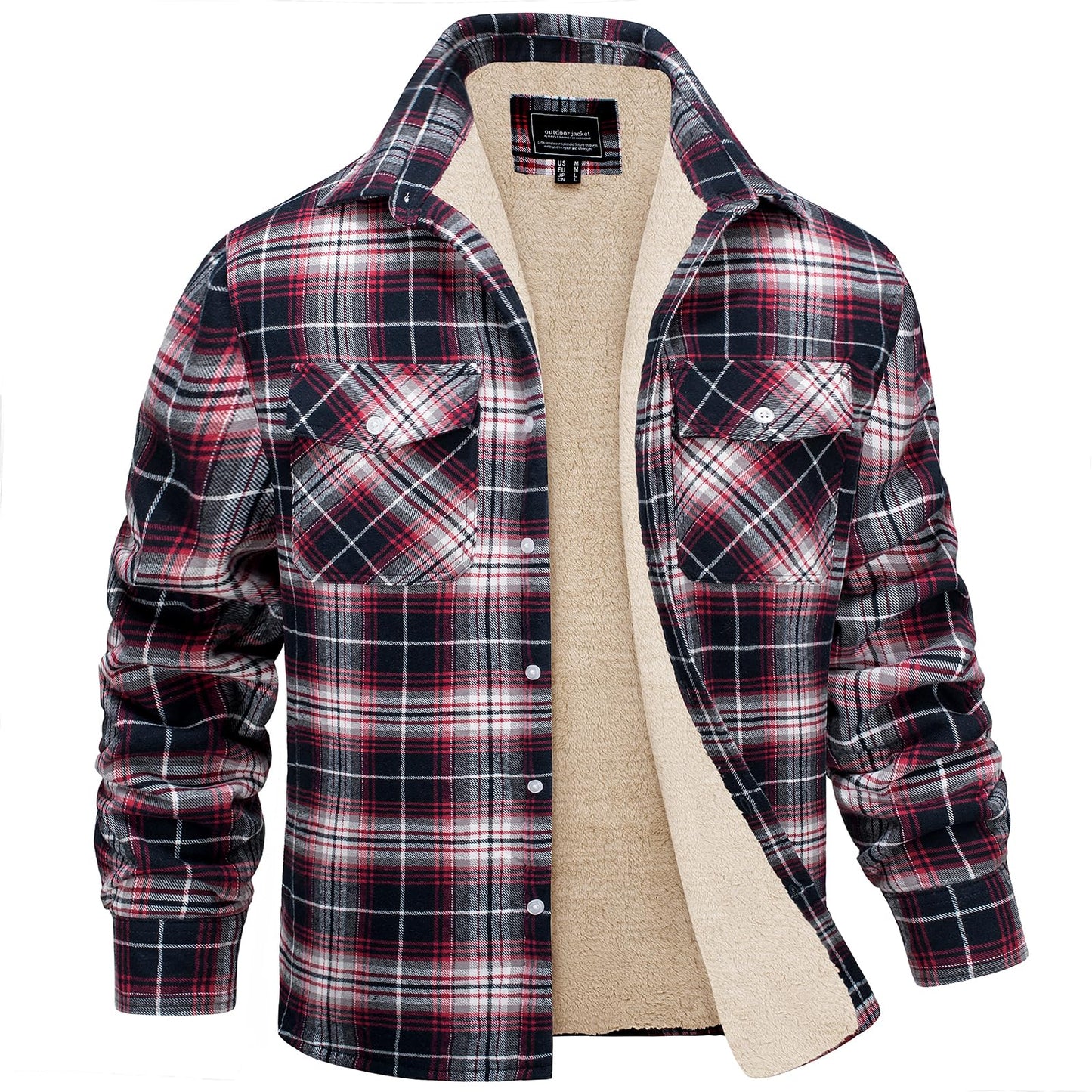 MAGNIVIT Mens Flannel Plaid Shirts Fleece Warm Winter Coat Sherpa Lining Jackets Soft Thickened Outwear Casual Outdoor Travel