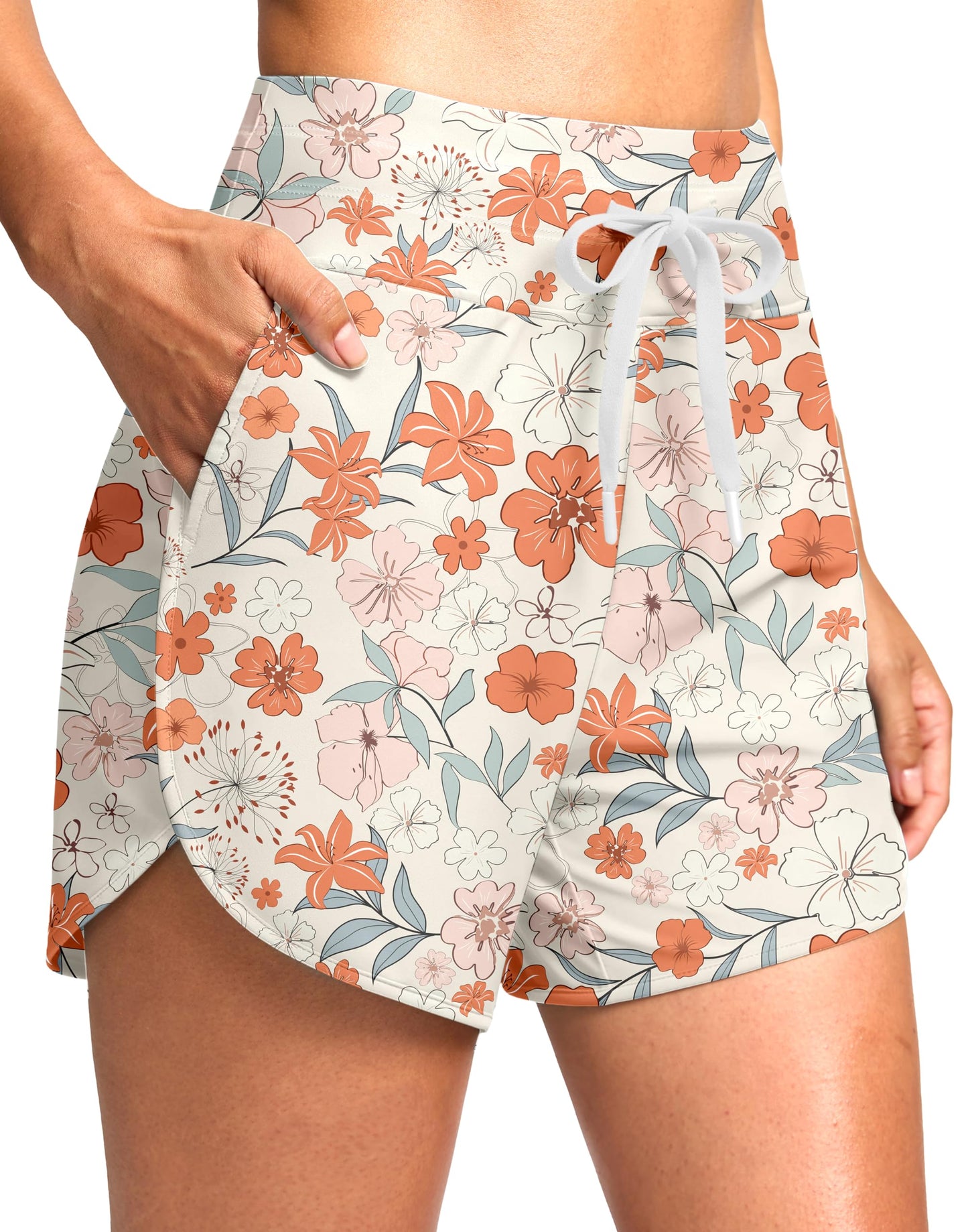G Gradual Women's 4'' High Waisted Swim Board Shorts Quick Dry Swimming Bathing Suit Bottoms for Women with Pockets Liner
