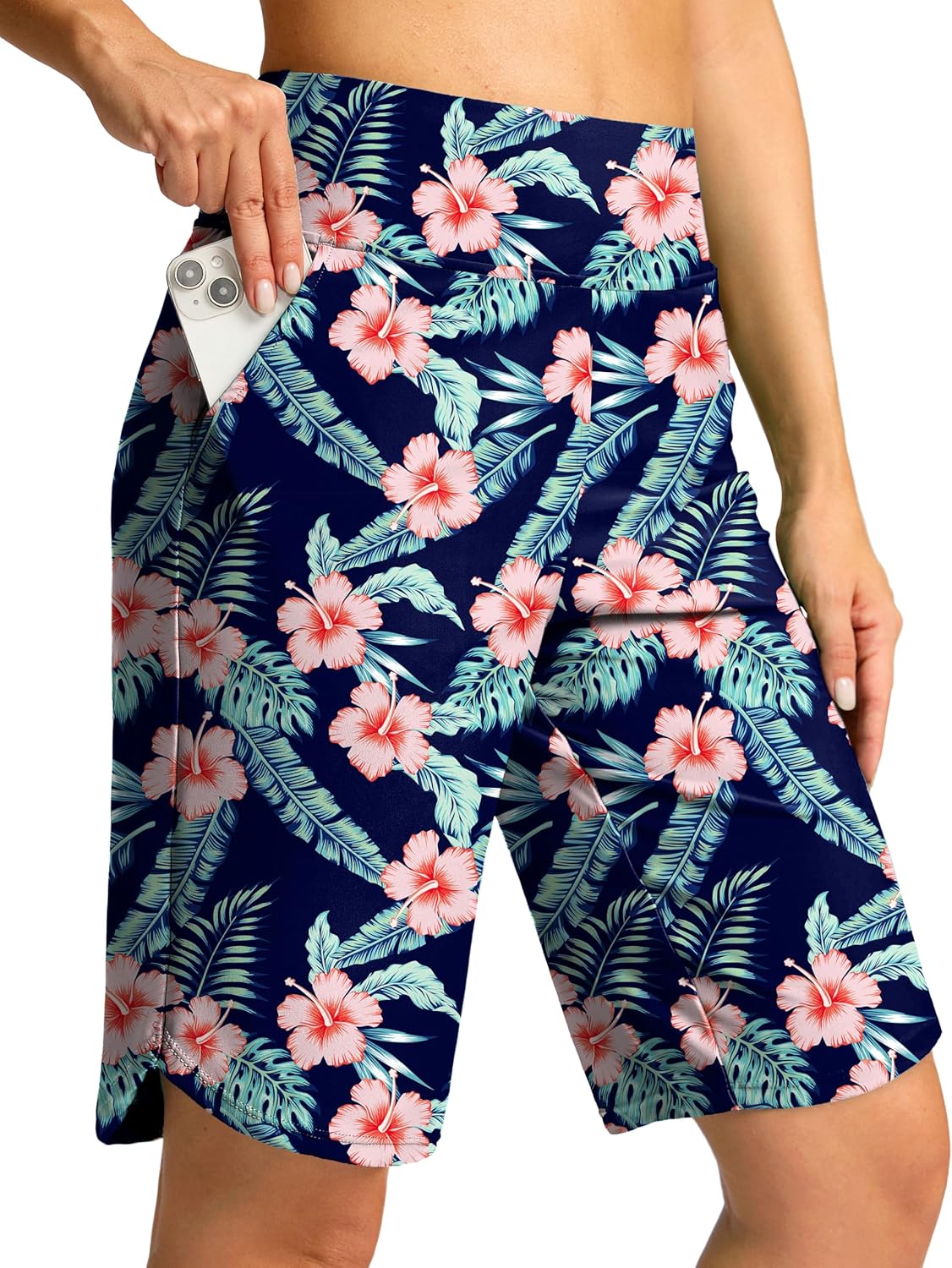 G Gradual Women's High Waisted Swim Board Shorts 11" Knee Length Beach Swimming Long Shorts for Women with Pockets Liner