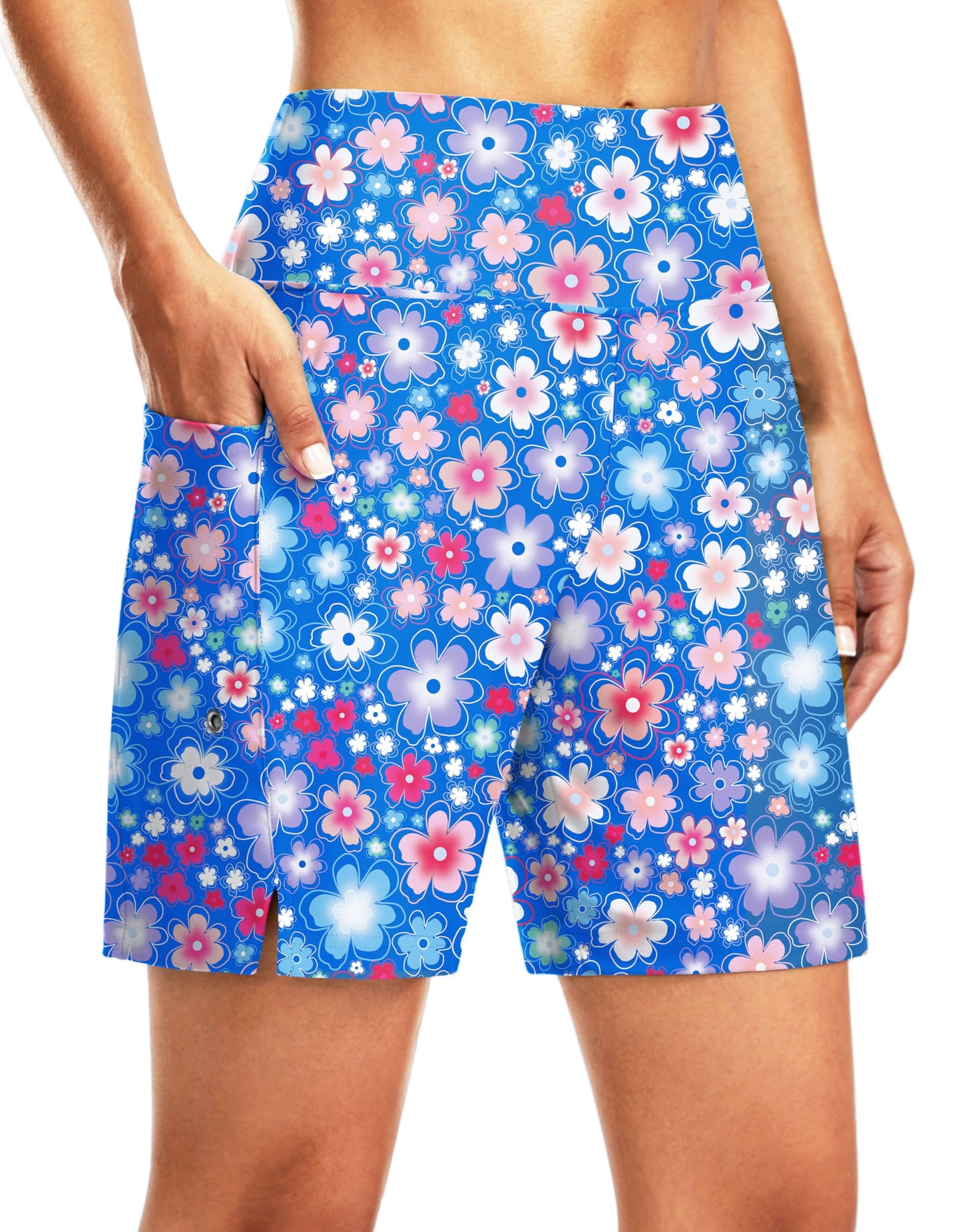 G Gradual Women's 7" Long Swim Board Shorts High Waisted Quick Dry Beach Swimming Shorts for Women with Liner Pockets