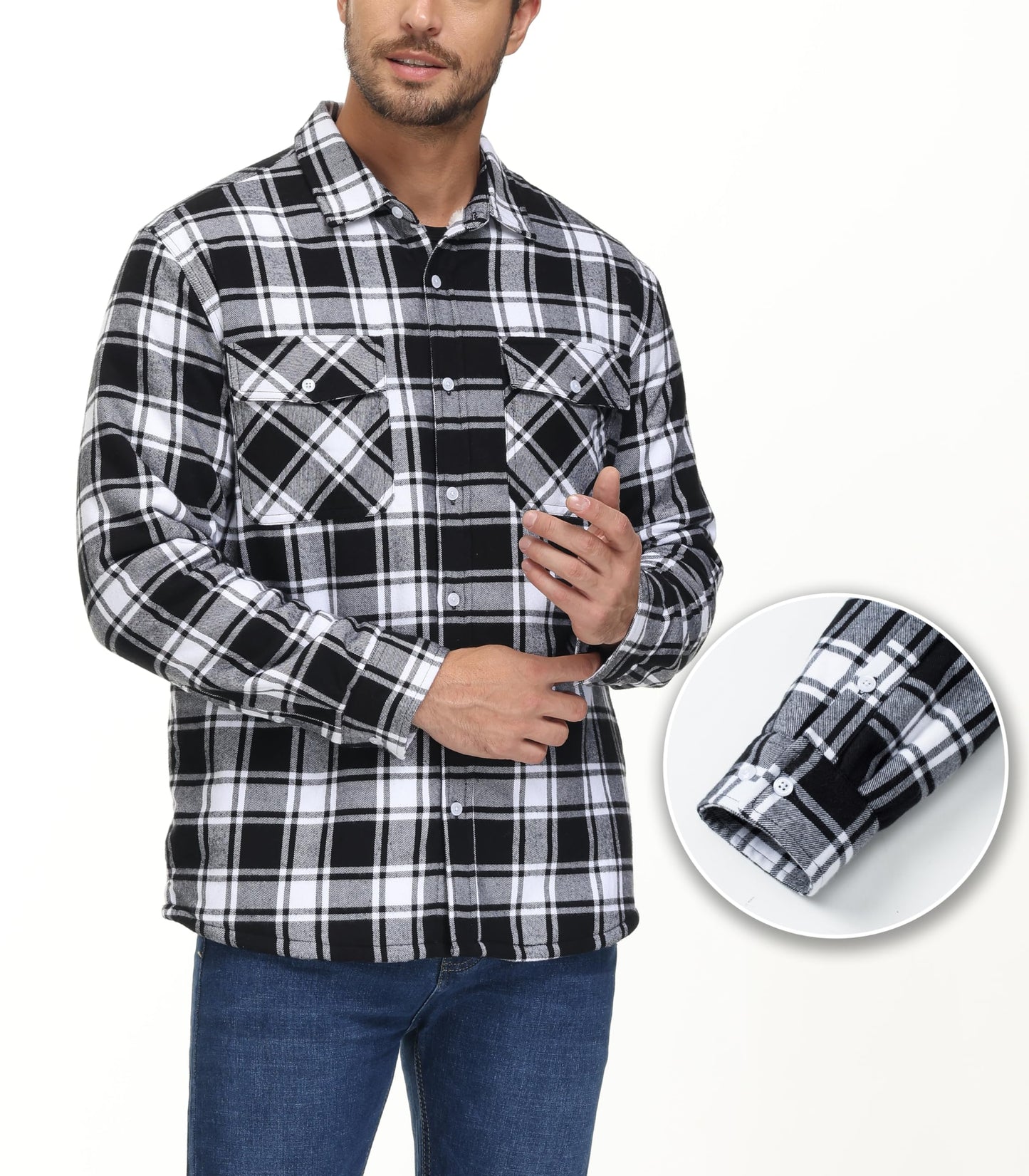 MAGNIVIT Mens Flannel Plaid Shirts Fleece Warm Winter Coat Sherpa Lining Jackets Soft Thickened Outwear Casual Outdoor Travel