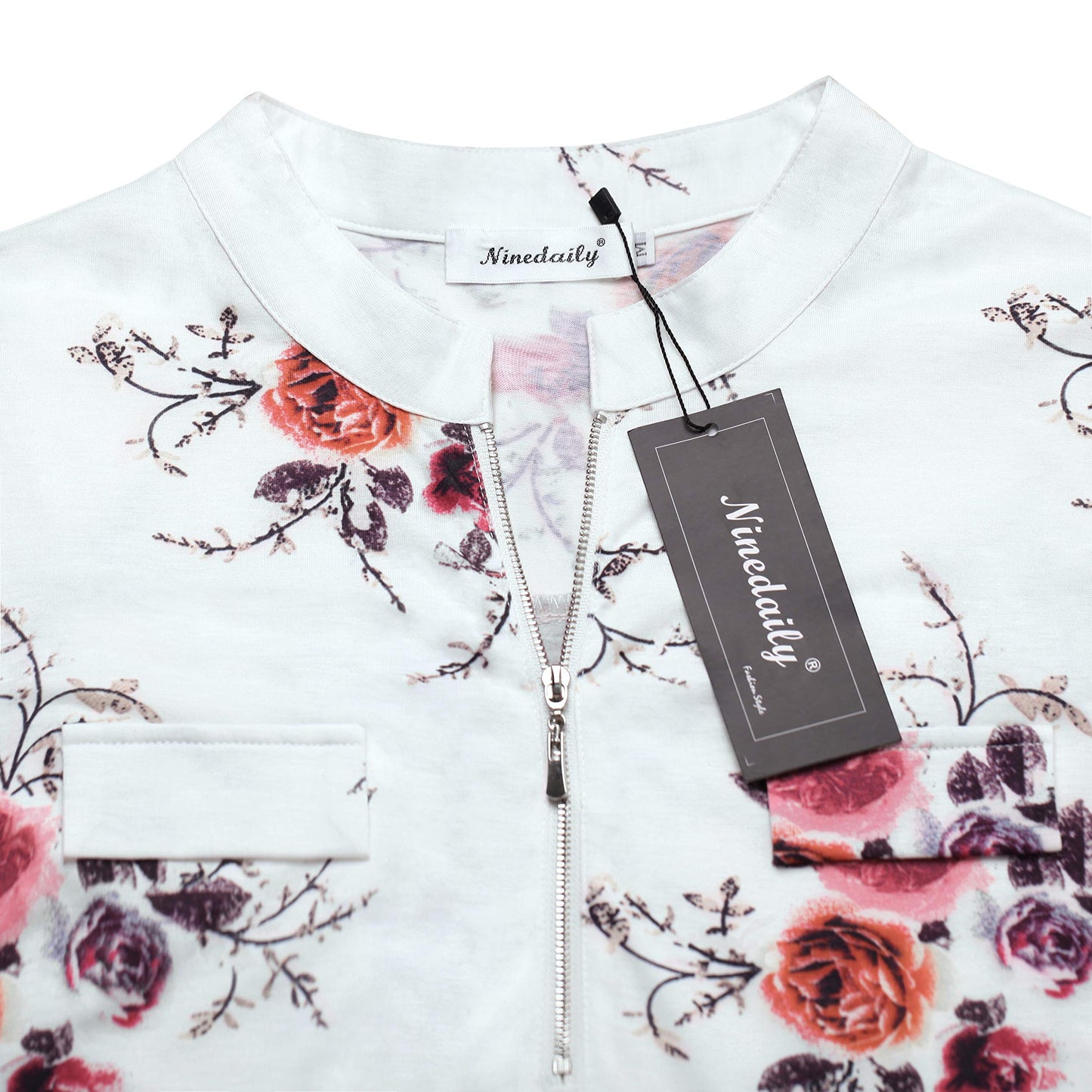 Ninedaily Women's Summer Tops Short Sleeve Casual Blouse Zip Floral Tunic Shirts