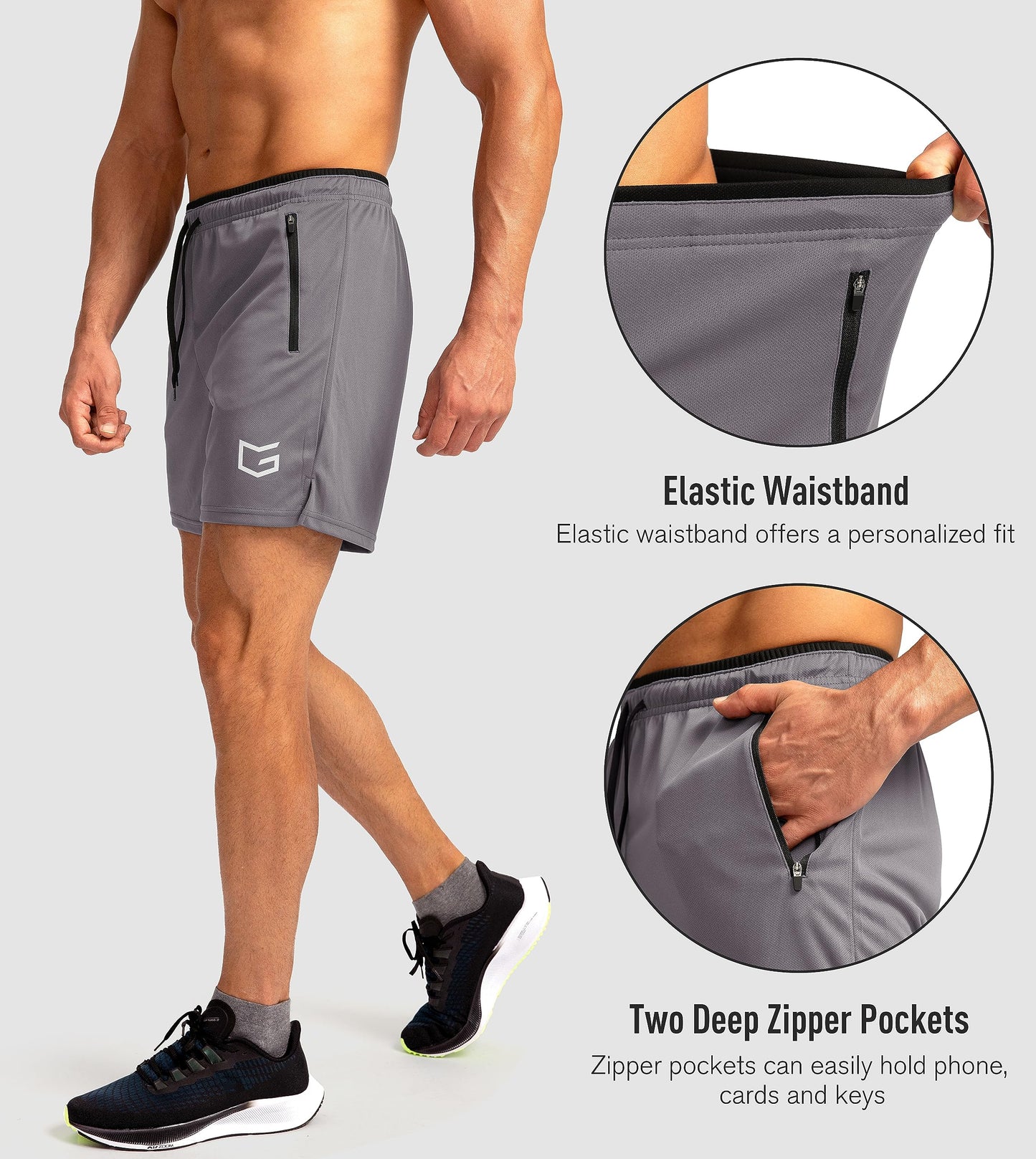 G Gradual Men's Running Shorts with Zipper Pockets Quick Dry Gym Athletic Workout 5" Shorts for Men