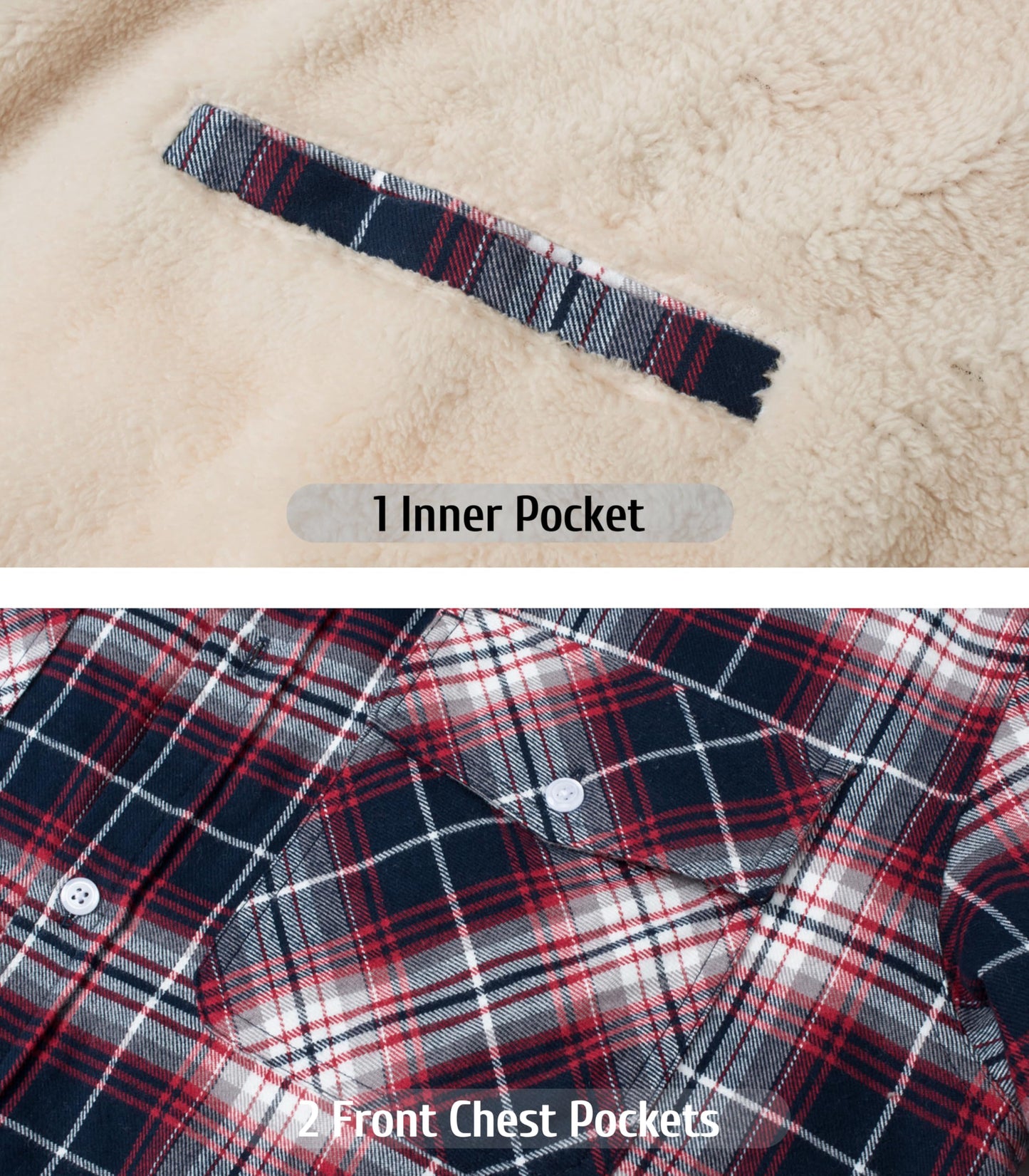 MAGNIVIT Mens Flannel Plaid Shirts Fleece Warm Winter Coat Sherpa Lining Jackets Soft Thickened Outwear Casual Outdoor Travel