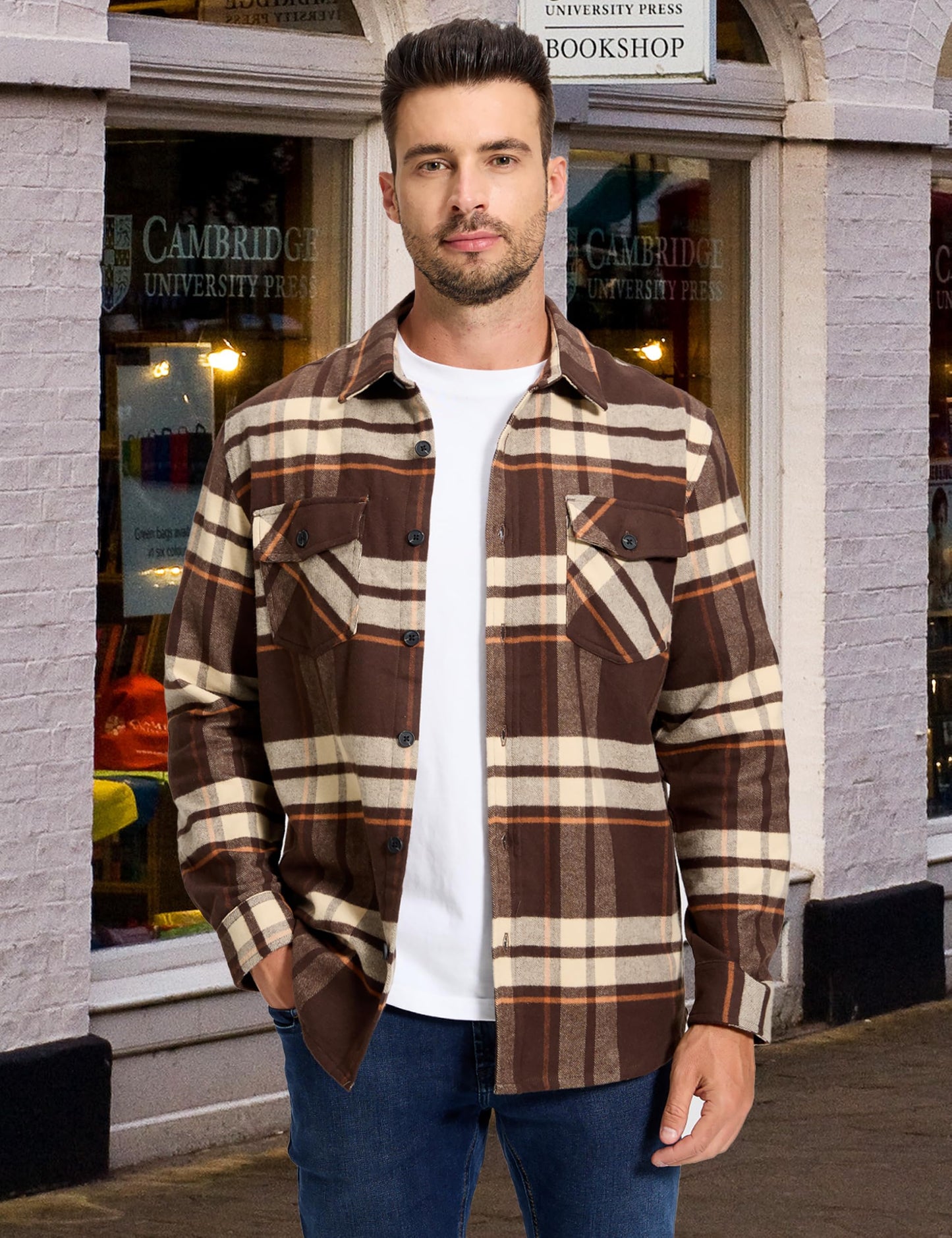 MAGNIVIT Men's Flannel Shirts Long Sleeve Button Down Fleece Cotton Jacket Two Pockets