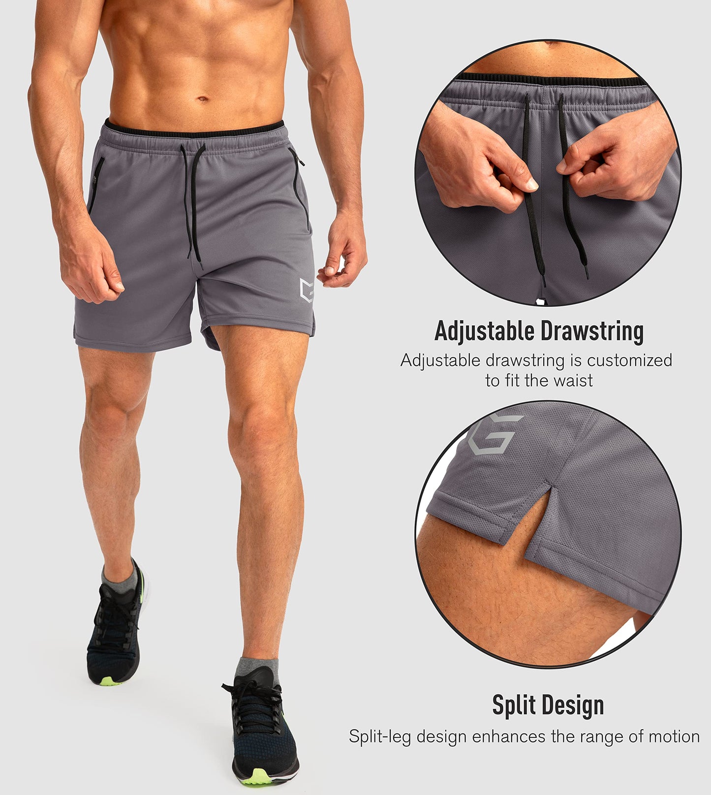 G Gradual Men's Running Shorts with Zipper Pockets Quick Dry Gym Athletic Workout 5" Shorts for Men