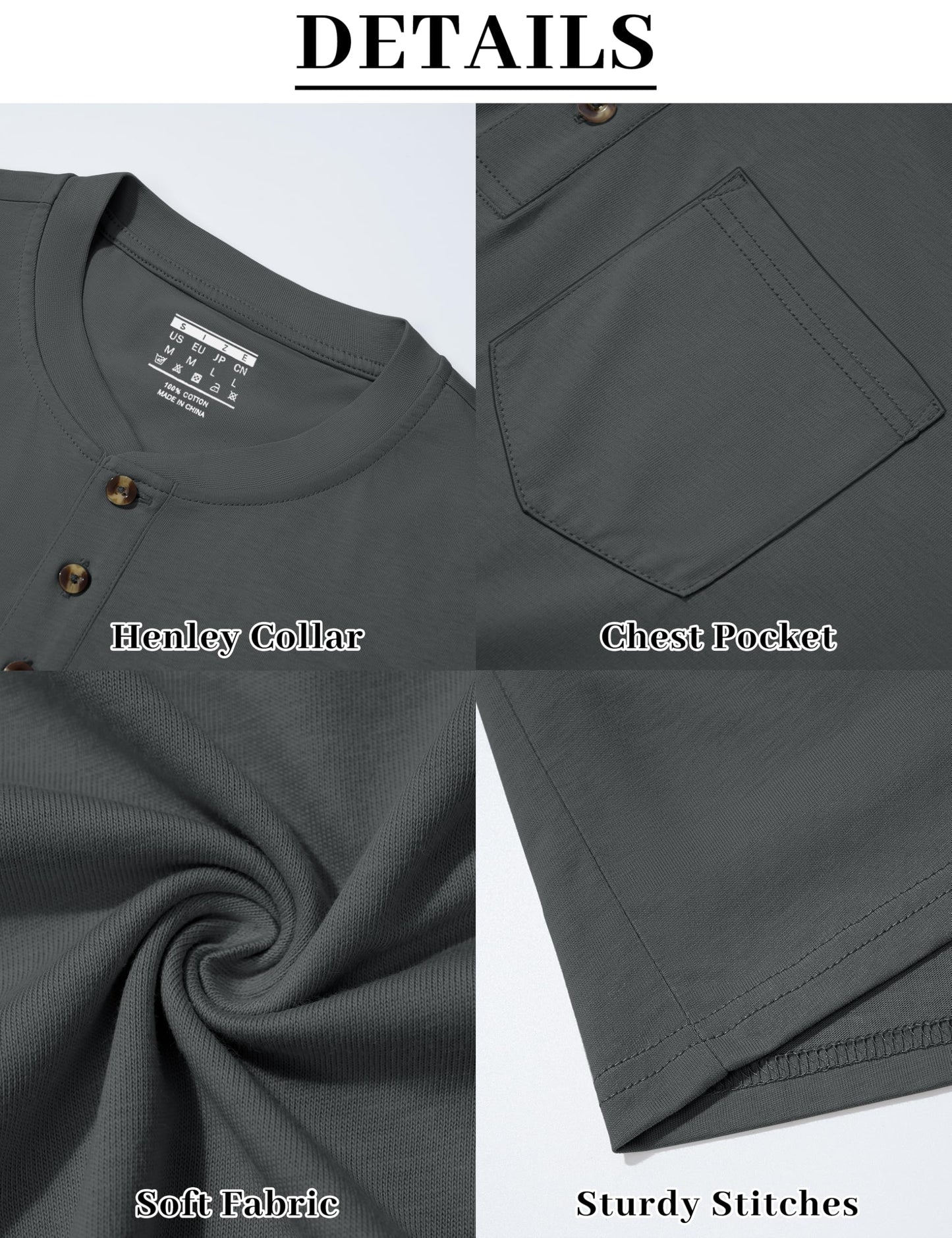 MAGNIVIT Mens Henley Shirts Long Sleeve with Pocket Fall Cotton Casual T-Shirts Plain Moisture Wicking Tee with 3 Button