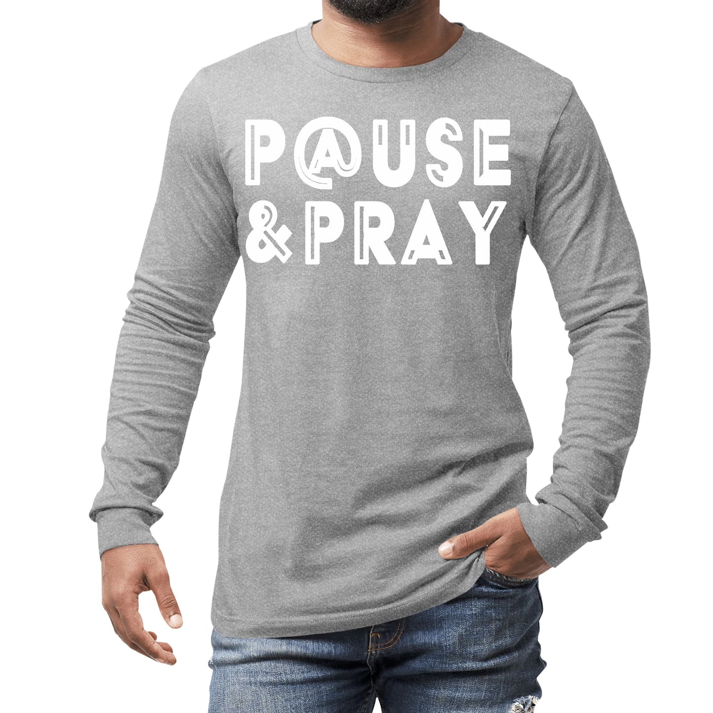 Mens Long Sleeve Graphic T-shirt - Pause and Pray-3
