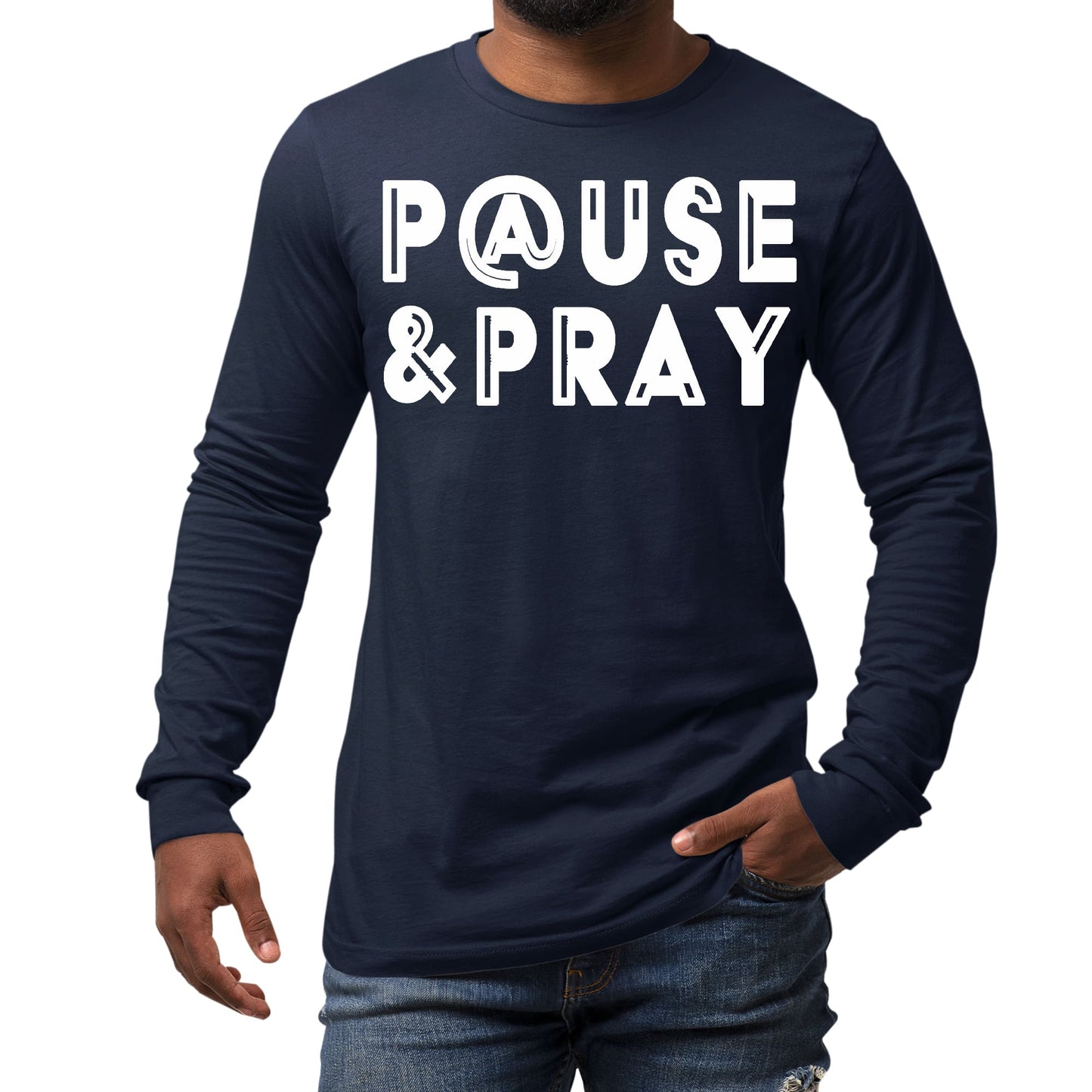 Mens Long Sleeve Graphic T-shirt - Pause and Pray-1