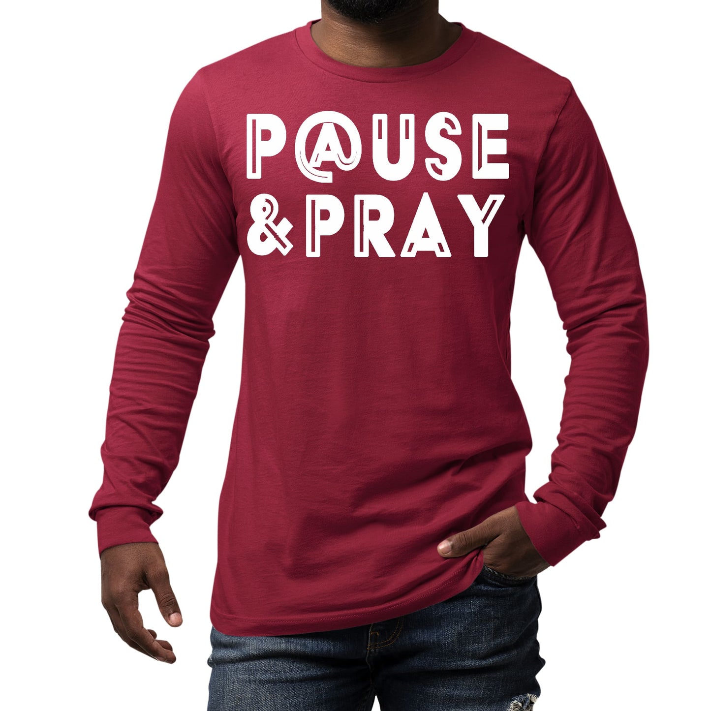 Mens Long Sleeve Graphic T-shirt - Pause and Pray-2