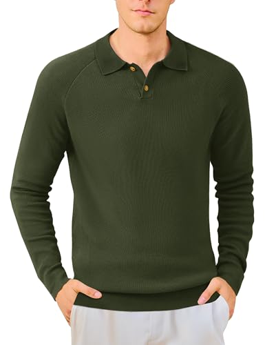 MAGNIVIT Mens Long Sleeve Knit Polo Shirts Casual Raglan Sleeve Sweater 2-Button Down Anti-Pilling Golf Shirts