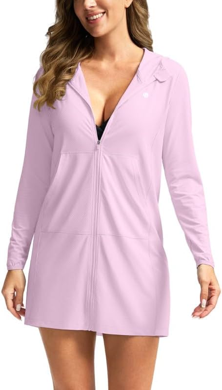 Women's UPF 50+ Swim Cover Up Sun Protection Hoodie Long Jacket SPF Lightweight Beach Cover Ups for Women