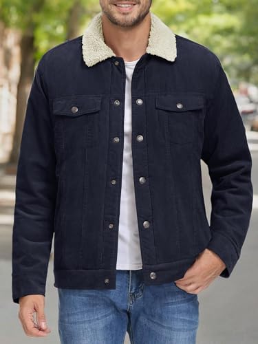 MAGNIVIT Men's Corduroy Fleece Cargo Jacket Winter Snap Button Lapel Sherpa Lined Trucker Cowboy Coat with 5 Pockets