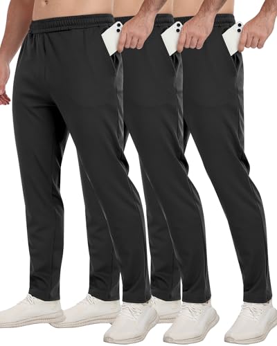 3 Pack Men's Workout Sweatpants with Pockets,Athletic Gym Tapered Joggers Pants for Men Running Pants