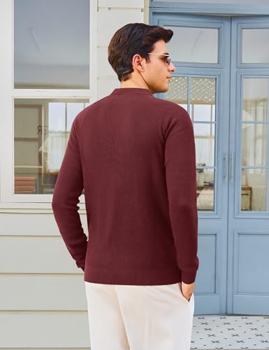 MAGNIVIT Mens Long Sleeve Knit Polo Shirts Casual Raglan Sleeve Sweater 2-Button Down Anti-Pilling Golf Shirts