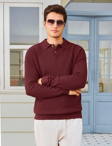 MAGNIVIT Mens Long Sleeve Knit Polo Shirts Casual Raglan Sleeve Sweater 2-Button Down Anti-Pilling Golf Shirts