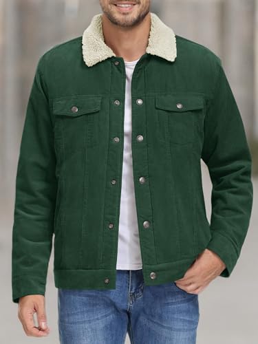 MAGNIVIT Men's Corduroy Fleece Cargo Jacket Winter Snap Button Lapel Sherpa Lined Trucker Cowboy Coat with 5 Pockets
