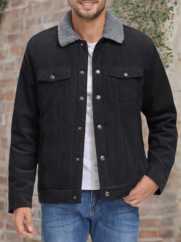 MAGNIVIT Men's Corduroy Fleece Cargo Jacket Winter Snap Button Lapel Sherpa Lined Trucker Cowboy Coat with 5 Pockets