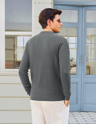 MAGNIVIT Mens Long Sleeve Knit Polo Shirts Casual Raglan Sleeve Sweater 2-Button Down Anti-Pilling Golf Shirts