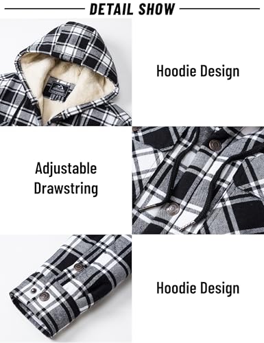MAGNIVIT Mens Flannel Jacket Sherpa Fleece Lined Plaid Jackets Shirt Thick Snap Button Flannel Hoodie Cotton Winter Shacket
