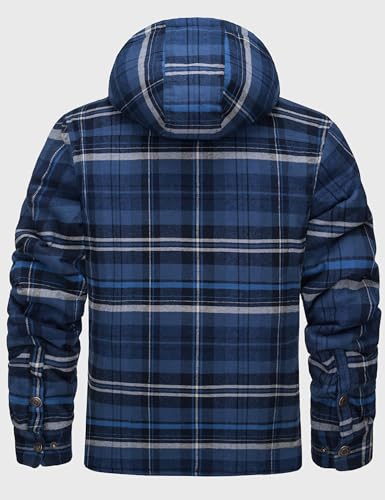 MAGNIVIT Mens Flannel Jacket Sherpa Fleece Lined Plaid Jackets Shirt Thick Snap Button Flannel Hoodie Cotton Winter Shacket