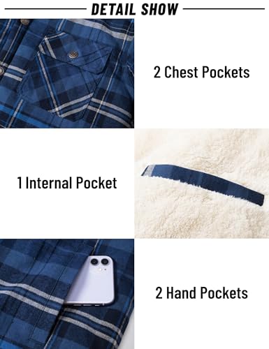 MAGNIVIT Mens Flannel Jacket Sherpa Fleece Lined Plaid Jackets Shirt Thick Snap Button Flannel Hoodie Cotton Winter Shacket