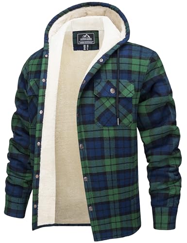 MAGNIVIT Mens Flannel Jacket Sherpa Fleece Lined Plaid Jackets Shirt Thick Snap Button Flannel Hoodie Cotton Winter Shacket