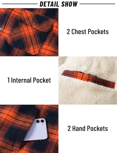 MAGNIVIT Mens Flannel Jacket Sherpa Fleece Lined Plaid Jackets Shirt Thick Snap Button Flannel Hoodie Cotton Winter Shacket