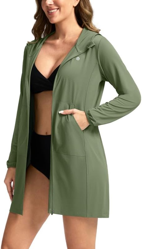 Women's UPF 50+ Swim Cover Up Sun Protection Hoodie Long Jacket SPF Lightweight Beach Cover Ups for Women
