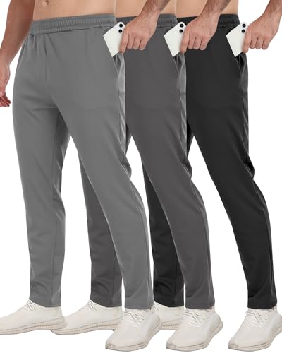 3 Pack Men's Workout Sweatpants with Pockets,Athletic Gym Tapered Joggers Pants for Men Running Pants