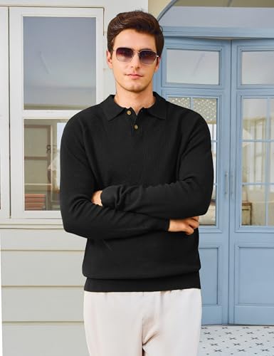 MAGNIVIT Mens Long Sleeve Knit Polo Shirts Casual Raglan Sleeve Sweater 2-Button Down Anti-Pilling Golf Shirts
