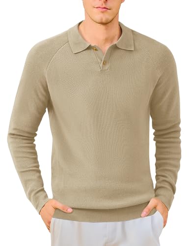 MAGNIVIT Mens Long Sleeve Knit Polo Shirts Casual Raglan Sleeve Sweater 2-Button Down Anti-Pilling Golf Shirts