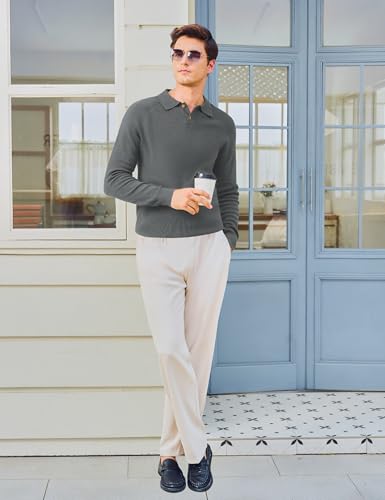 MAGNIVIT Mens Long Sleeve Knit Polo Shirts Casual Raglan Sleeve Sweater 2-Button Down Anti-Pilling Golf Shirts