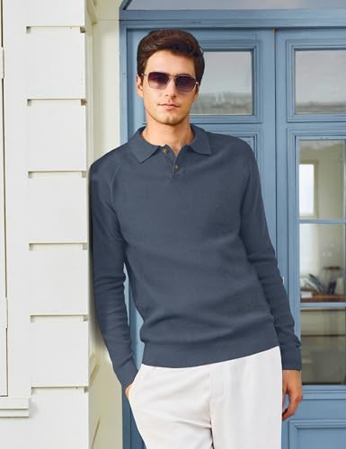 MAGNIVIT Mens Long Sleeve Knit Polo Shirts Casual Raglan Sleeve Sweater 2-Button Down Anti-Pilling Golf Shirts