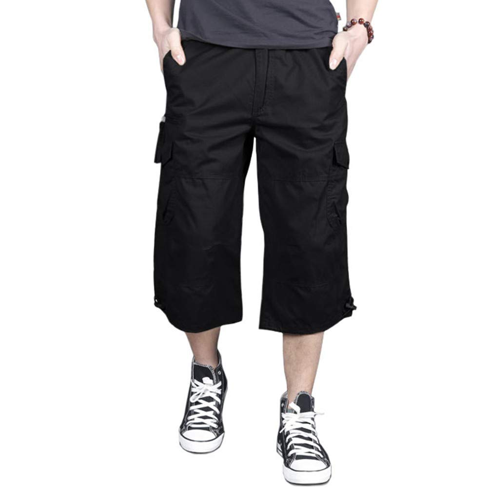 MAGNIVIT Men's Capri Long Elastic Cargo Shorts Below Knee Shorts 3/4 Cotton Cargo Casual Shorts with Multi-Pockets