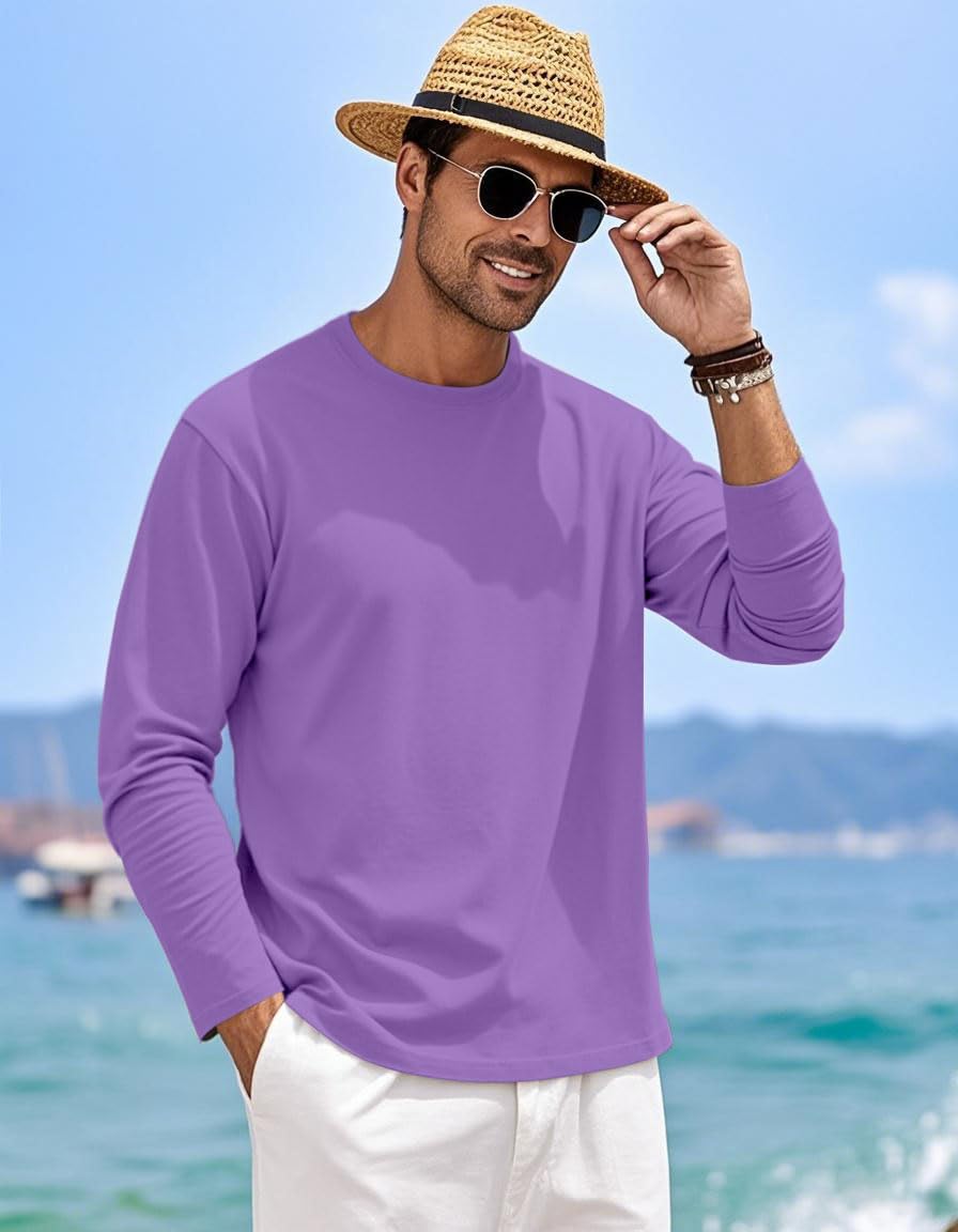 MAGNIVIT Men's Long Sleeve Shirts Cotton T-Shirt Crew Neck Midweight Tees Classic Basic Casual Tops Plain Soft Shirt